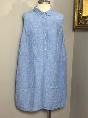 Tahari 2X Sky Blue Sleeveless Linen Shift Dress